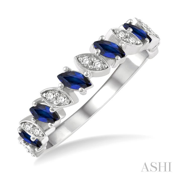 MARQUISE SHAPE GEMSTONE & DIAMOND WEDDING BAND