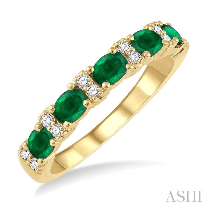 OVAL SHAPE EAST-WEST GEMSTONE & DIAMOND WEDDING BAND