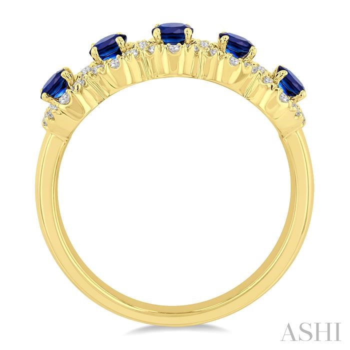 Oval Shape 5 Gemstone & Halo Diamond Wedding Band-3