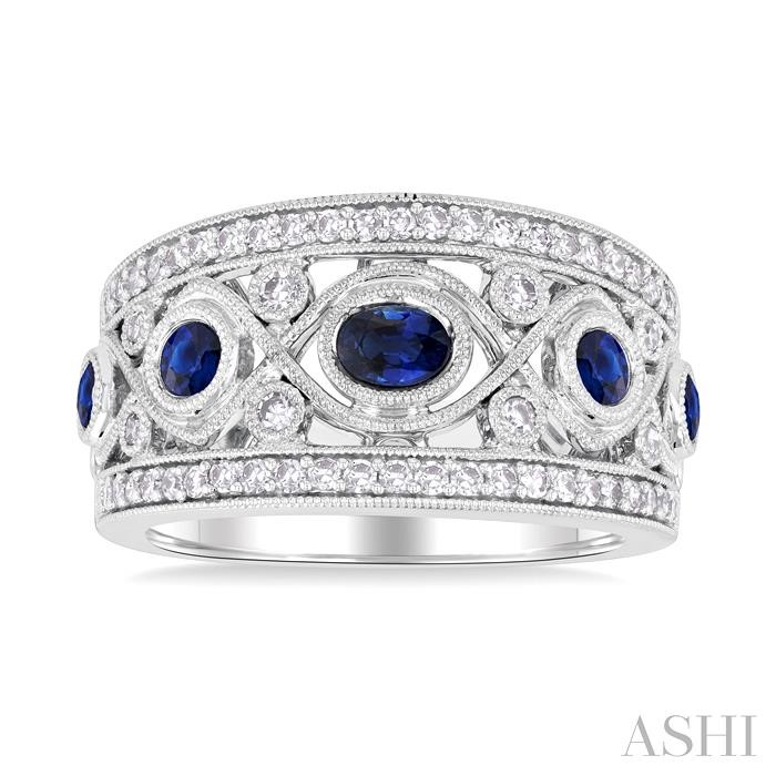 Oval Shape East-West Gemstone & Diamond Band-2