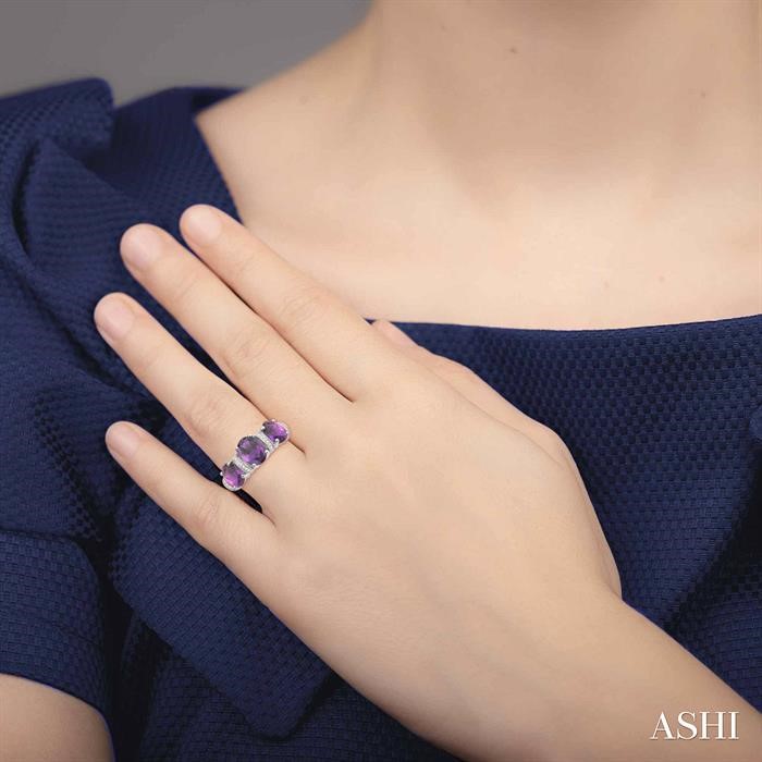 Oval Shape Past Present & Future Gemstone & Diamond Ring-4