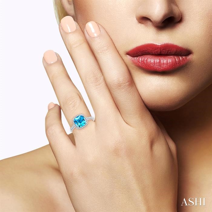 Cushion Shape Gemstone & Halo Diamond Ring-4
