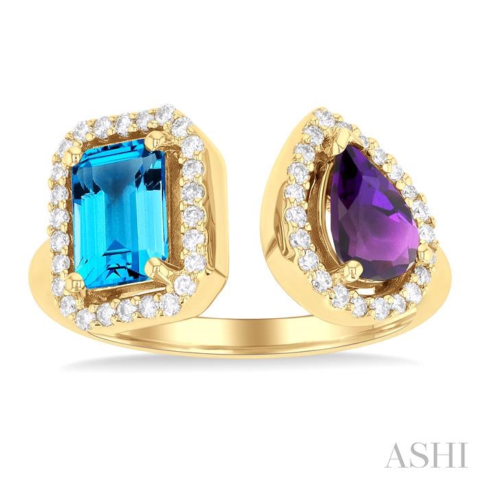 Toi Et Moi Gemstone & Halo Diamond Fashion Open Ring-2