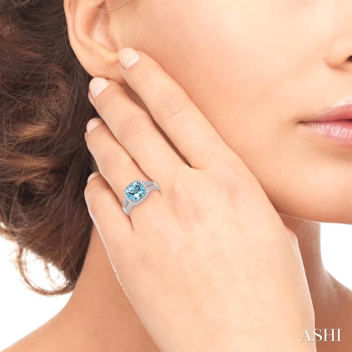 Cushion Shape Gemstone & Halo Diamond Ring-4