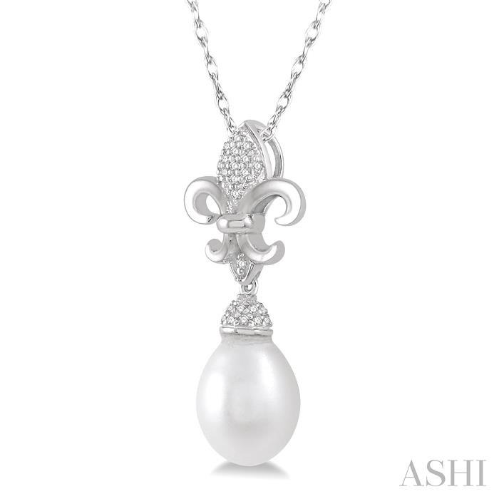 Fleur De Lis Pearl & Diamond Pendant-2