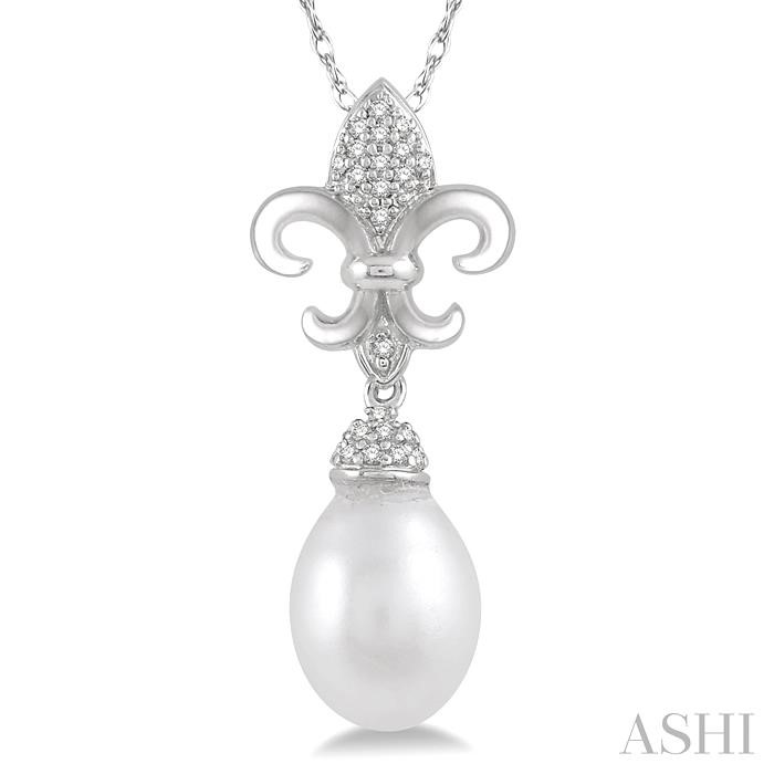 Fleur De Lis Pearl & Diamond Pendant-3