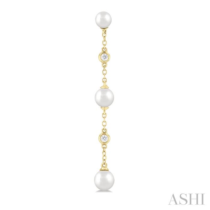 Pearl & Diamond Station Long Chain Earrings-2