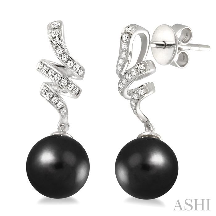 BLACK PEARL & DIAMOND FASHION EARRINGS