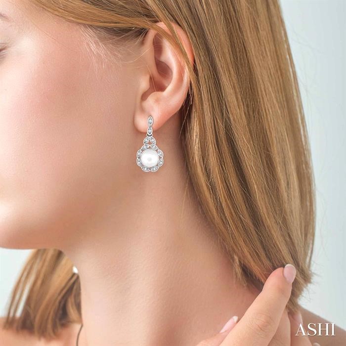 Pearl & Halo Diamond Fashion Earrings-4