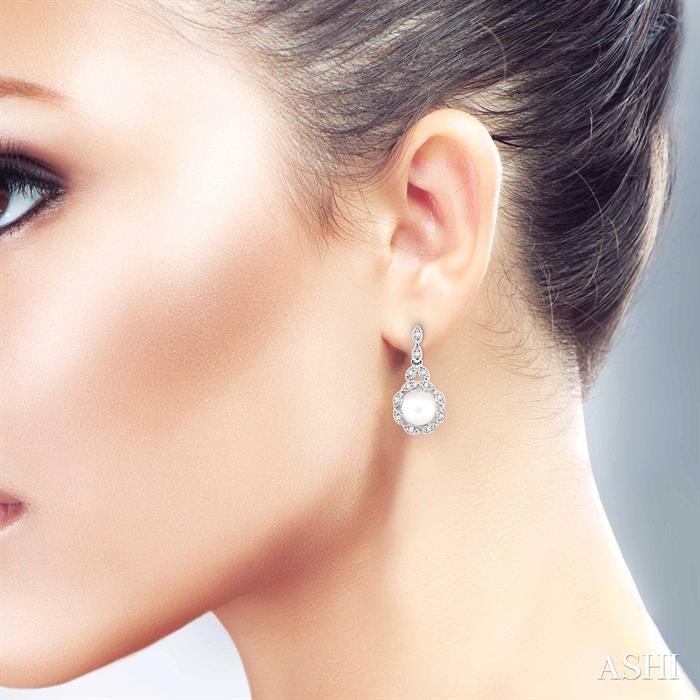 Pearl & Halo Diamond Fashion Earrings-4