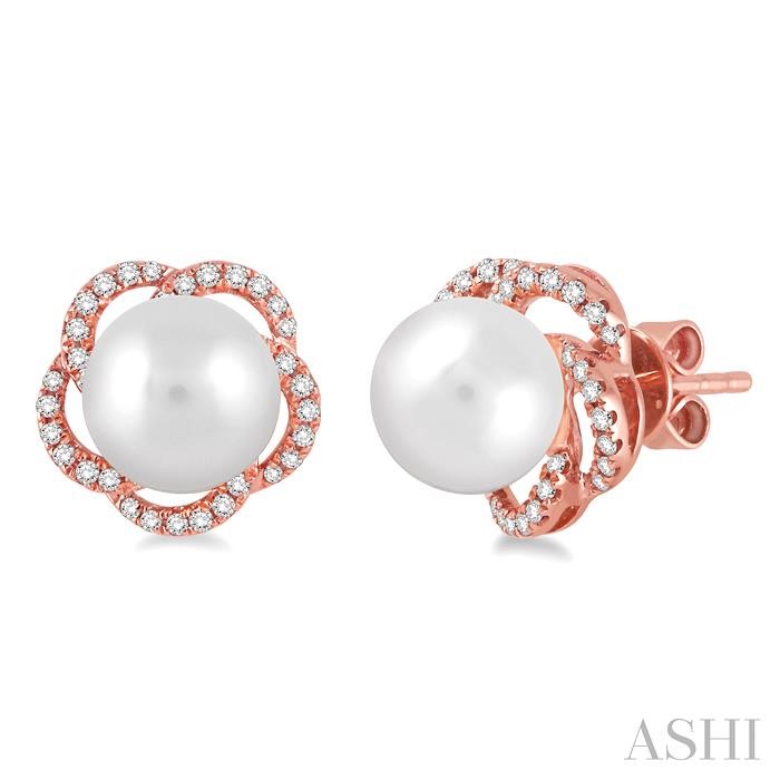 FLOWER SHAPE PEARL & DIAMOND EARRINGS