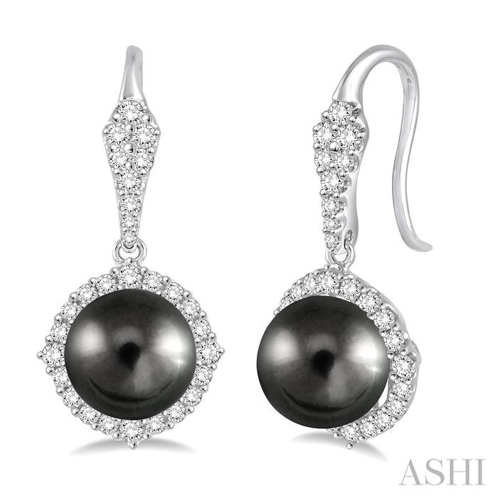 BLACK PEARL & HALO DIAMOND EARRINGS