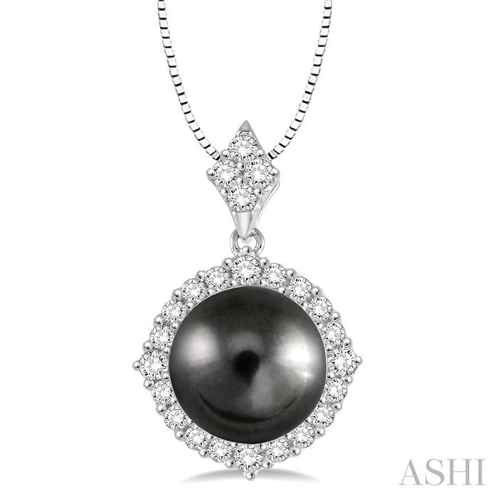 BLACK PEARL & HALO DIAMOND PENDANT