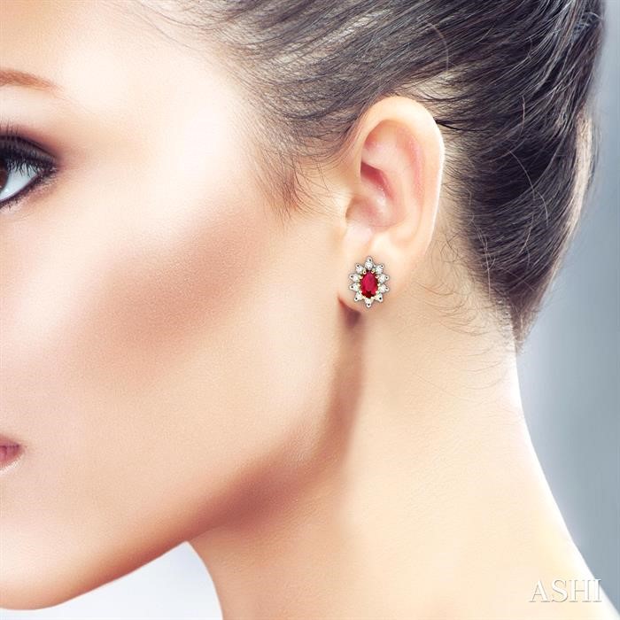 Oval Shape Gemstone & Halo Diamond Earrings-4