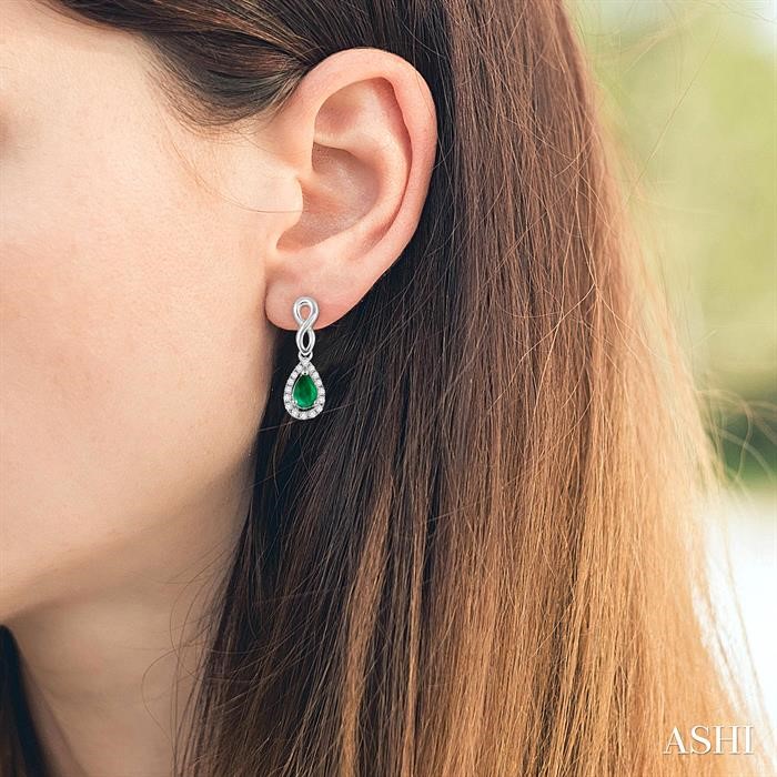 Pear Shape Gemstone & Halo Diamond Earrings-4
