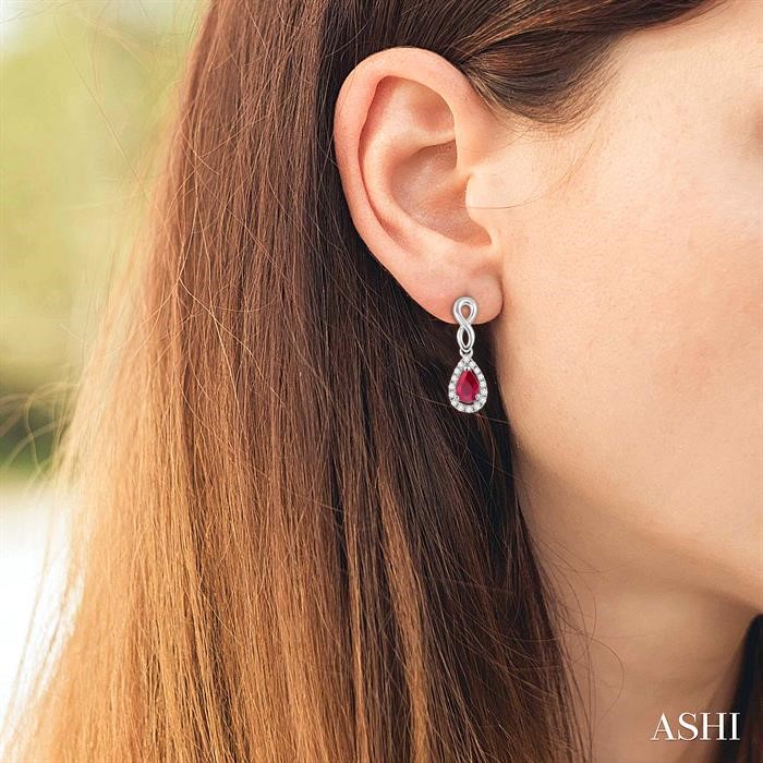 Pear Shape Gemstone & Halo Diamond Earrings-4