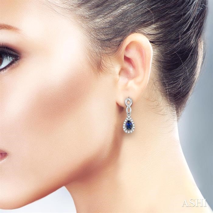 Pear Shape Gemstone & Halo Diamond Earrings-4