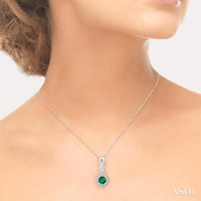 Cushion Shape Gemstone & Halo Diamond Pendant