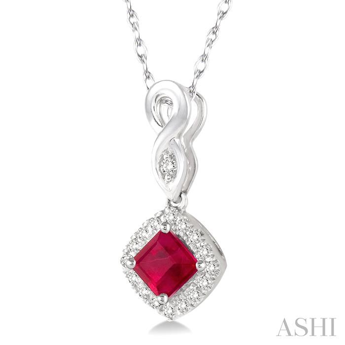 Cushion Shape Gemstone & Halo Diamond Pendant-2