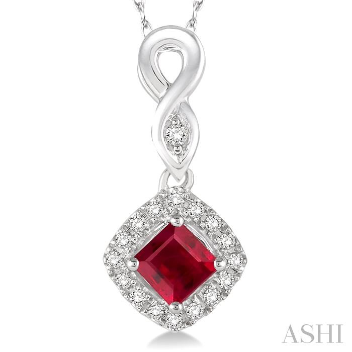 Cushion Shape Gemstone & Halo Diamond Pendant-3