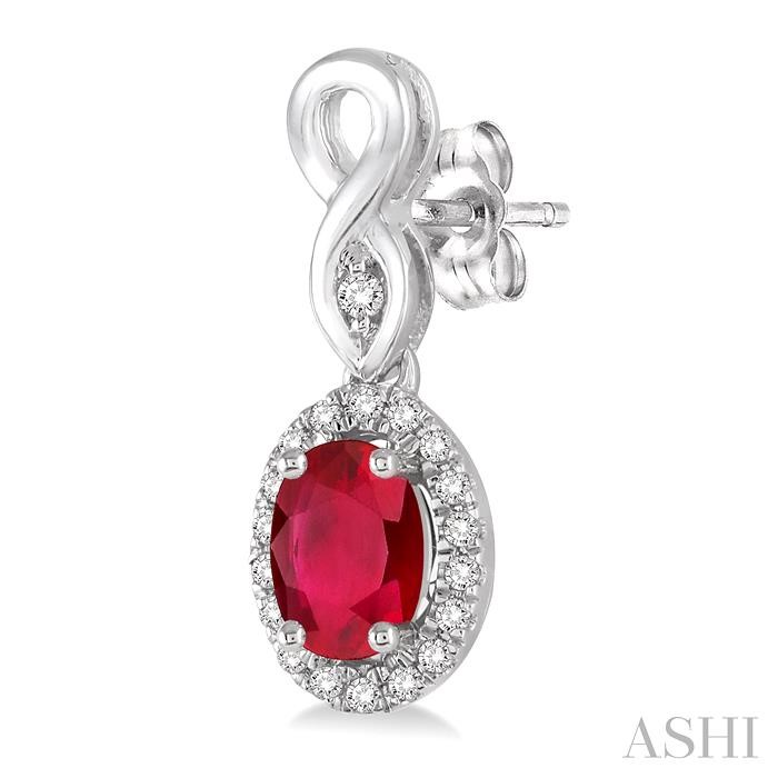Oval Shape Gemstone & Halo Diamond Earrings-3