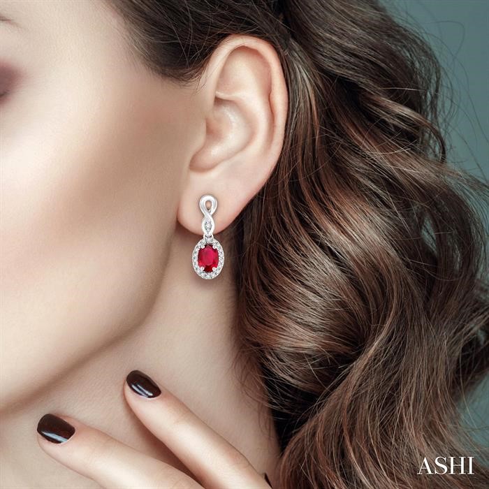 Oval Shape Gemstone & Halo Diamond Earrings-4
