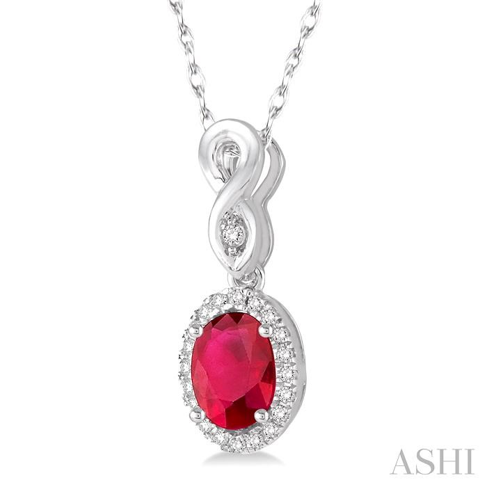 Oval Shape Gemstone & Halo Diamond Pendant-2