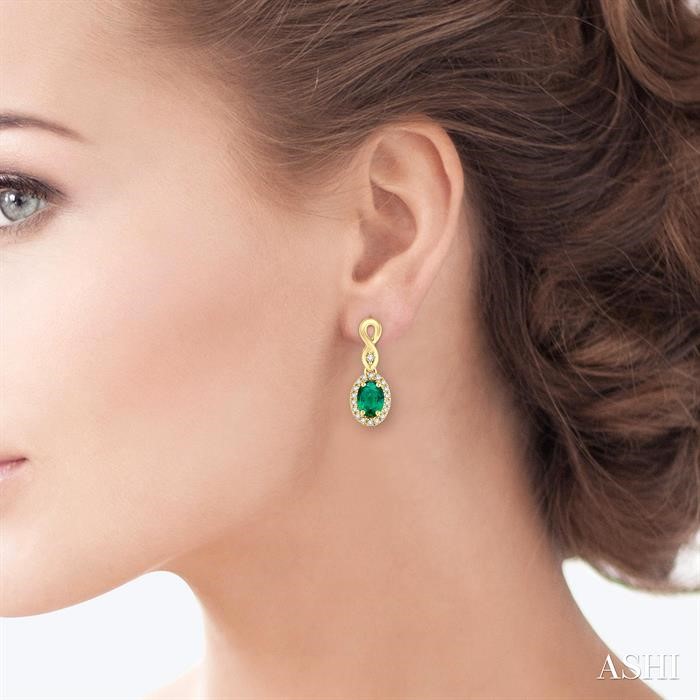 Oval Shape Gemstone & Halo Diamond Earrings-4