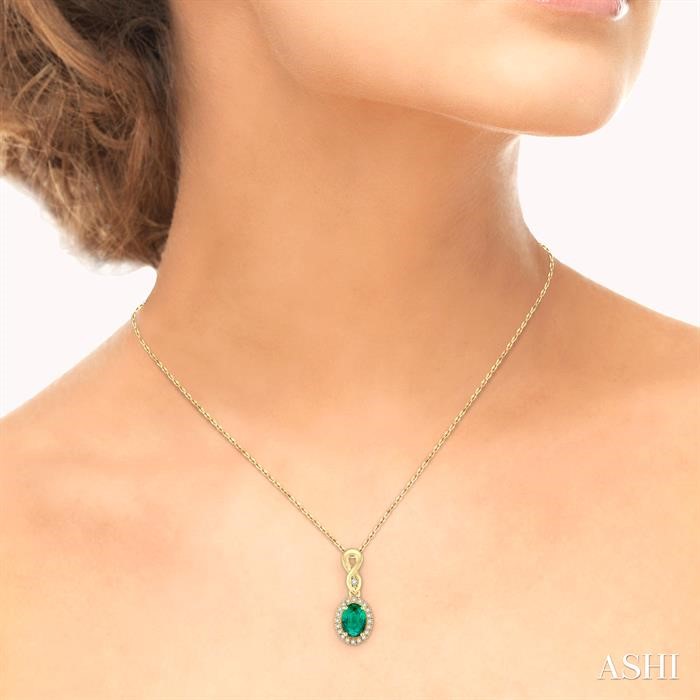 Oval Shape Gemstone & Halo Diamond Pendant-4