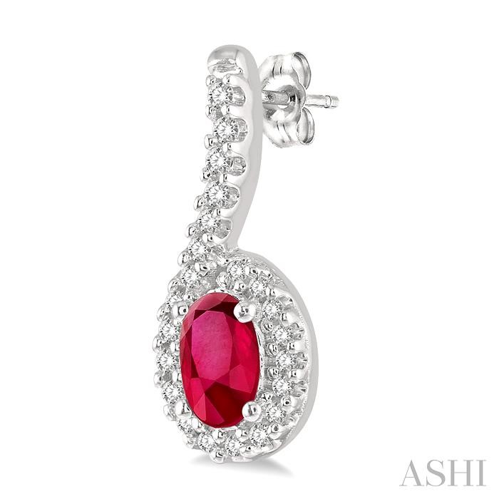 Oval Shape Gemstone & Halo Diamond Earrings-3