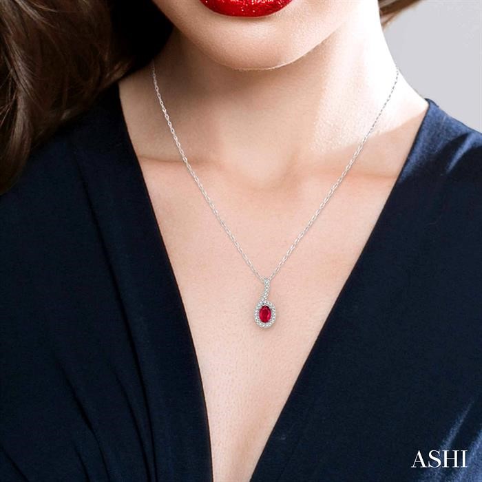 Oval Shape Gemstone & Halo Diamond Pendant-4