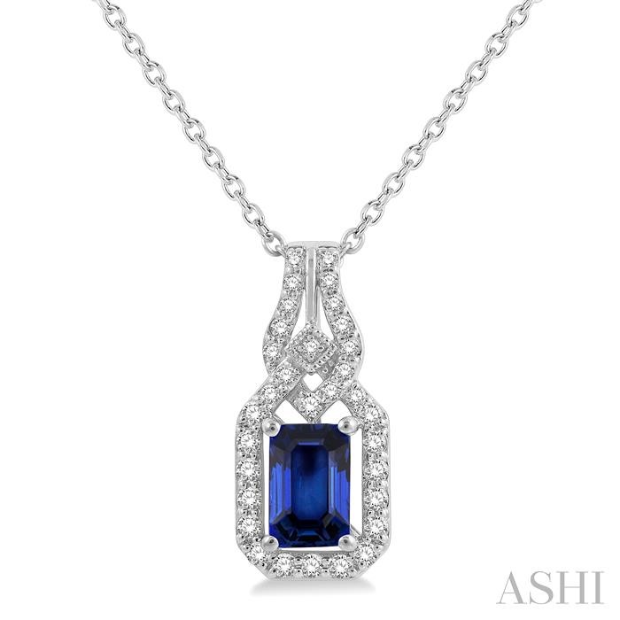 EMERALD SHAPE GEMSTONE & HALO DIAMOND PENDANT