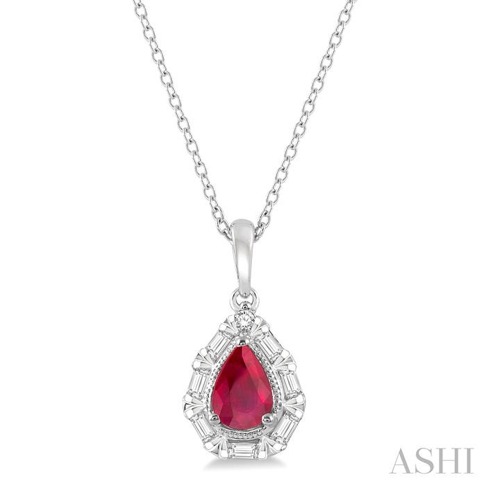 PEAR SHAPE GEMSTONE & BAGUETTE DIAMOND PENDANT