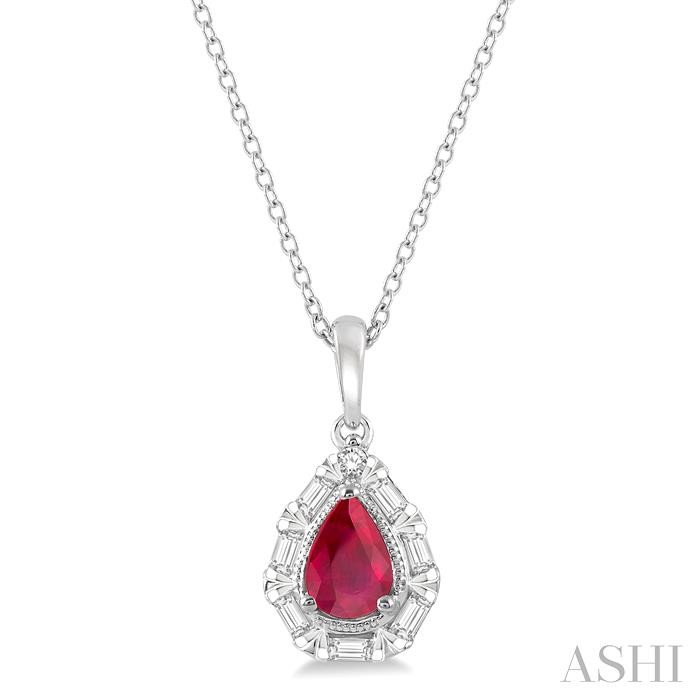 PEAR SHAPE GEMSTONE & BAGUETTE HALO DIAMOND PENDANT