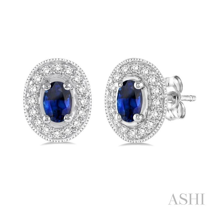 OVAL SHAPE GEMSTONE & HALO DIAMOND EARRINGS