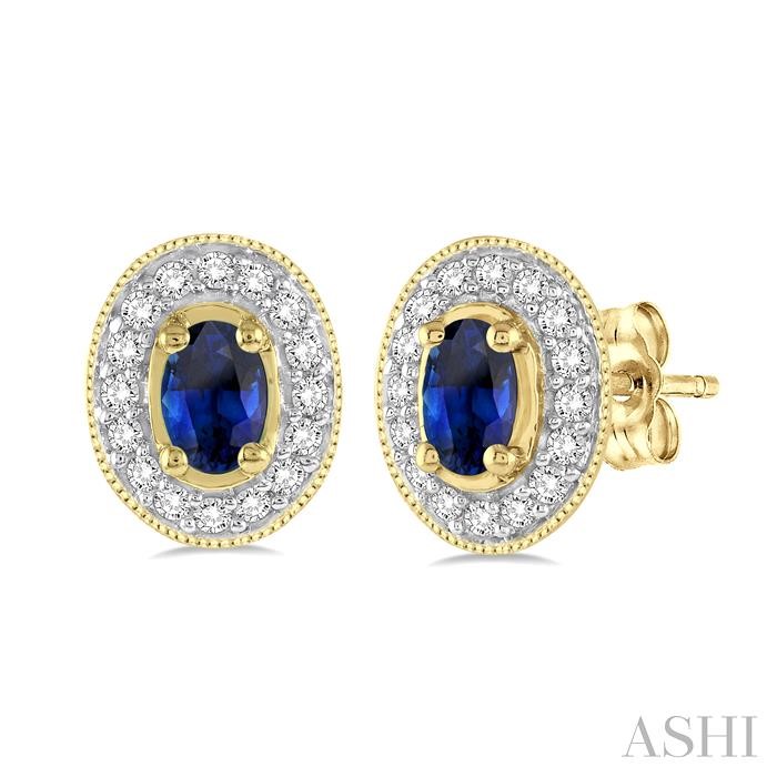 Oval Shape Gemstone & Halo Diamond Earrings