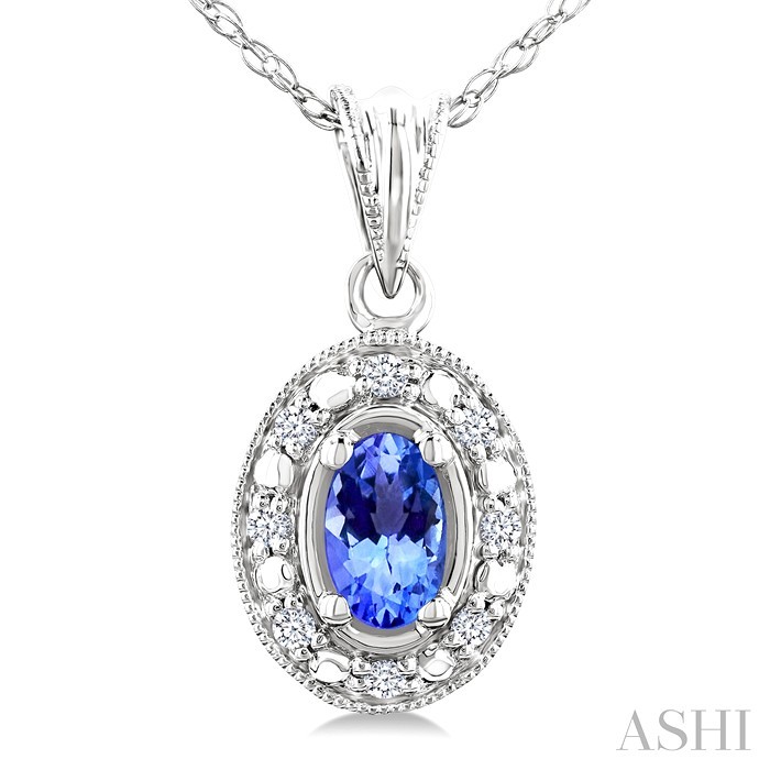 Oval Shape Gemstone & Halo Diamond Pendant