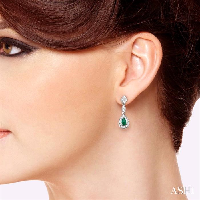 Pear Shape Gemstone & Halo Diamond Earrings-4