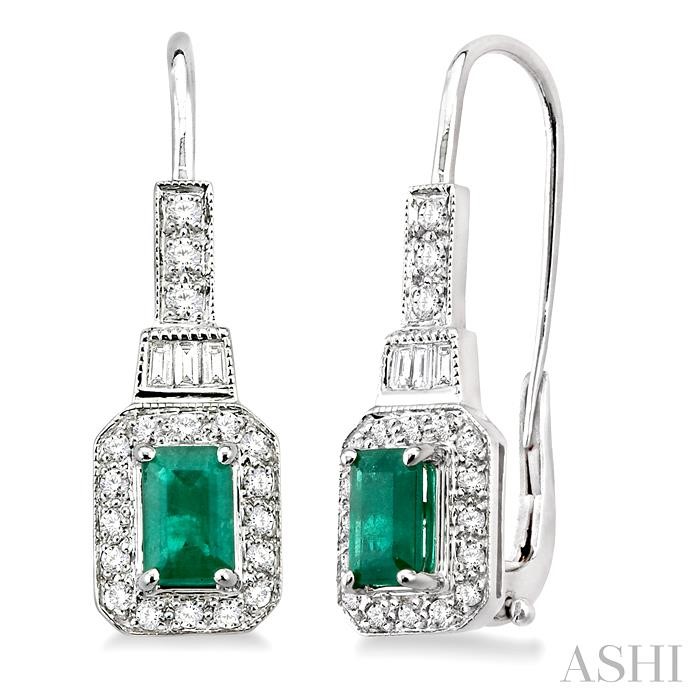 EMERALD SHAPE GEMSTONE & HALO DIAMOND EARRINGS