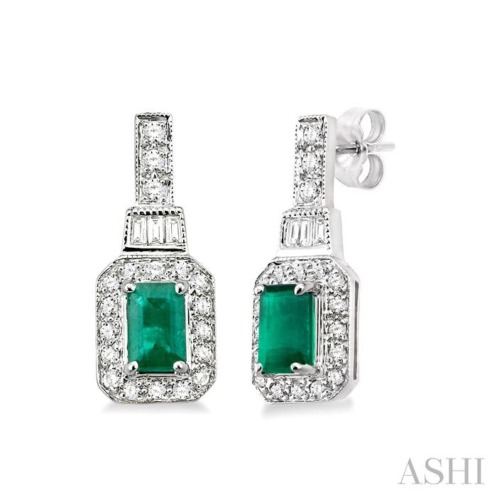 EMERALD SHAPE GEMSTONE & HALO DIAMOND EARRINGS