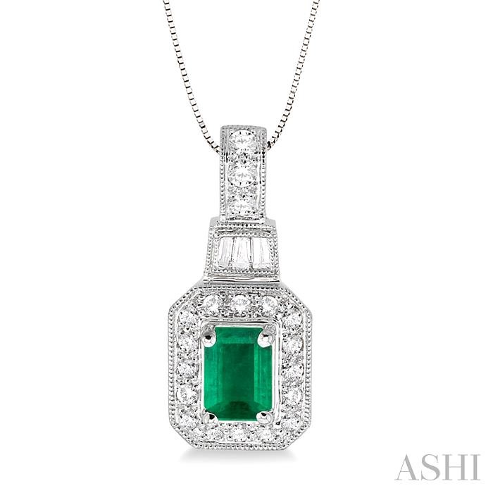 EMERALD SHAPE GEMSTONE & HALO DIAMOND PENDANT