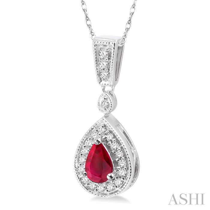 Pear Shape Gemstone & Halo Diamond Pendant-2