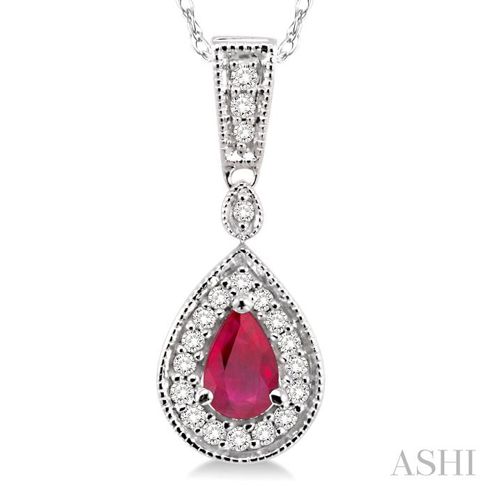 Pear Shape Gemstone & Halo Diamond Pendant-3