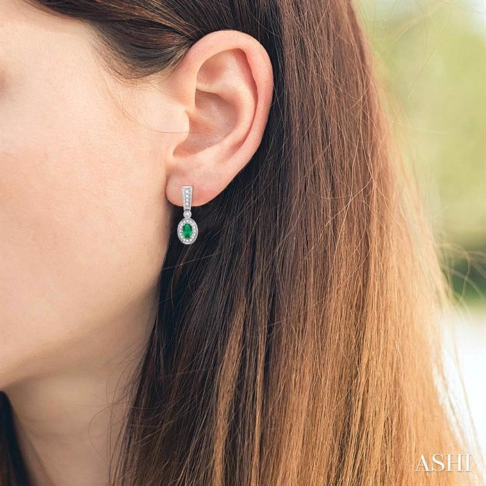 Oval Shape Gemstone & Halo Diamond Earrings-4