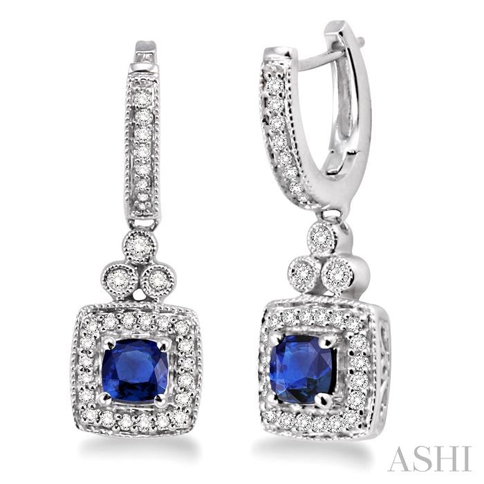 CUSHION SHAPE GEMSTONE & HALO DIAMOND EARRINGS