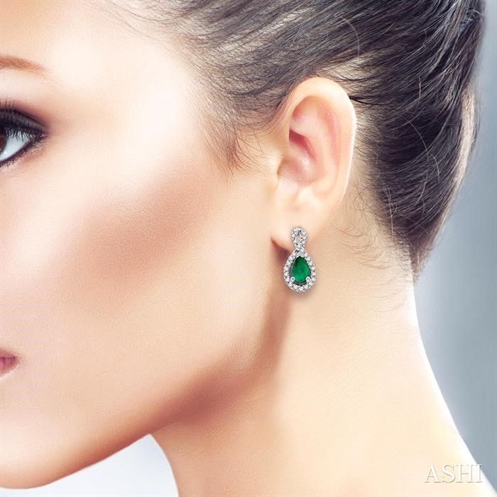 Pear Shape Gemstone & Halo Diamond Earrings-4