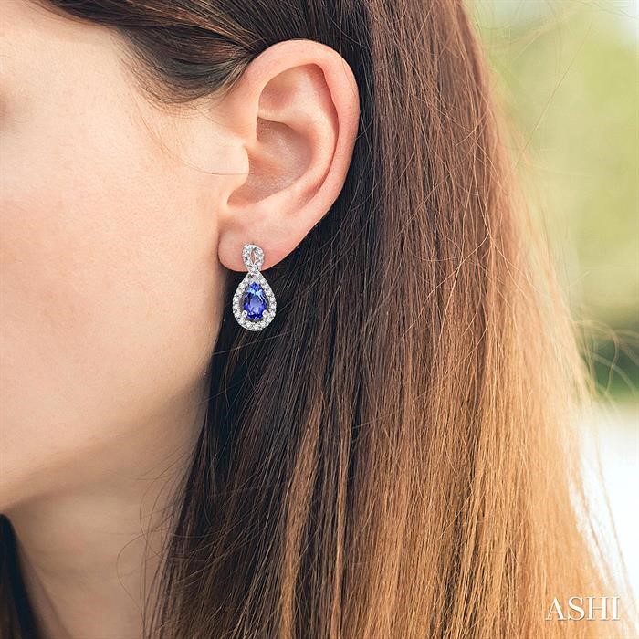 Pear Shape Gemstone & Halo Diamond Earrings-4
