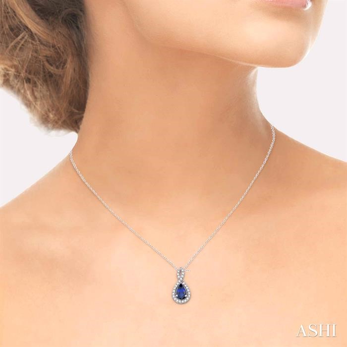 Pear Shape Gemstone & Halo Diamond Pendant-4