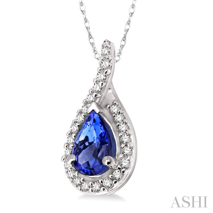 Pear Shape Gemstone & Halo Diamond Pendant-2