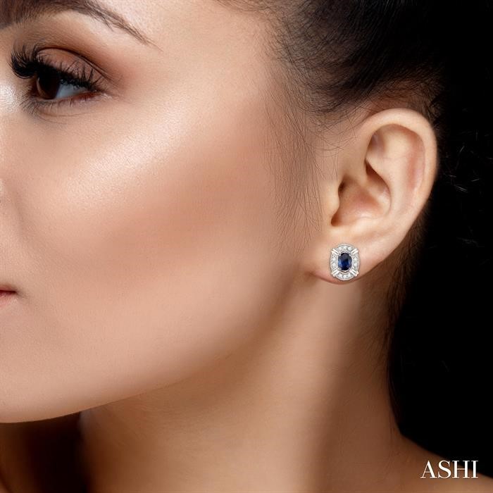 Oval Shape Gemstone & Halo Diamond Earrings-4